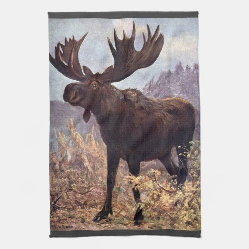 Vintage Wild Animal Moose or Elk by CE Swan Kitchen Towel