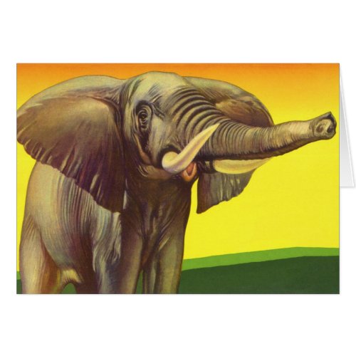 Vintage Wild Animals African Elephant with Sunset