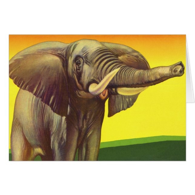 Vintage Wild Animals, African Elephant with Sunset (Front Horizontal)
