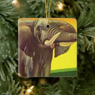 Vintage Wild Animals, African Elephant with Sunset Ceramic Ornament