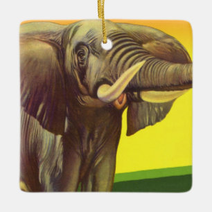 Vintage Wild Animals, African Elephant with Sunset Ceramic Ornament