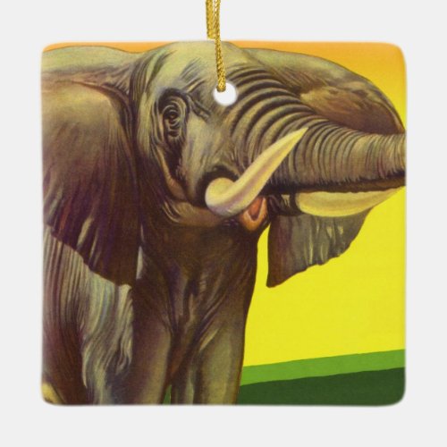 Vintage Wild Animals African Elephant with Sunset Ceramic Ornament