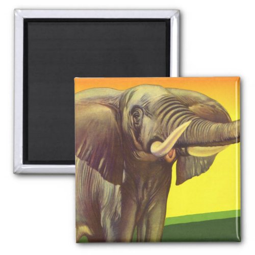 Vintage Wild Animals African Elephant with Sunset Magnet