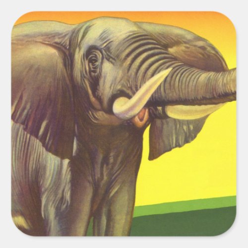 Vintage Wild Animals African Elephant with Sunset Square Sticker