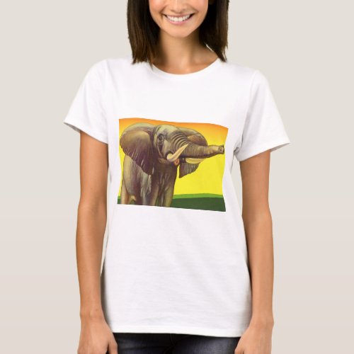 Vintage Wild Animals African Elephant with Sunset T_Shirt