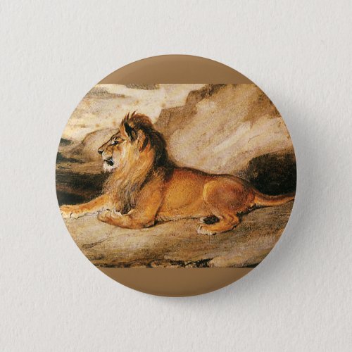 Vintage Wild Animals African Lion on the Savannah Button