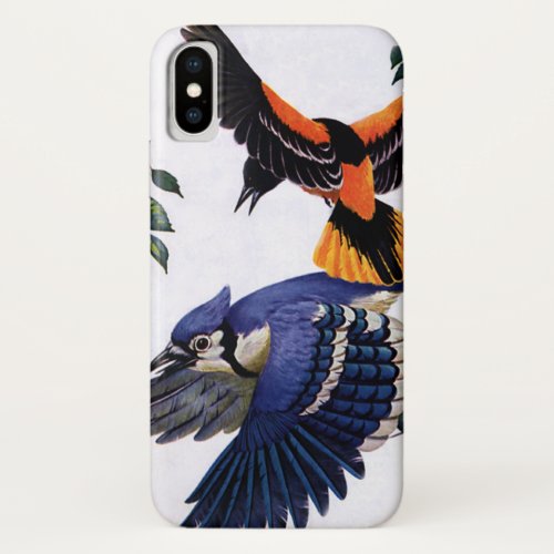 Vintage Wild Animals Birds Blue Jays Flying iPhone X Case