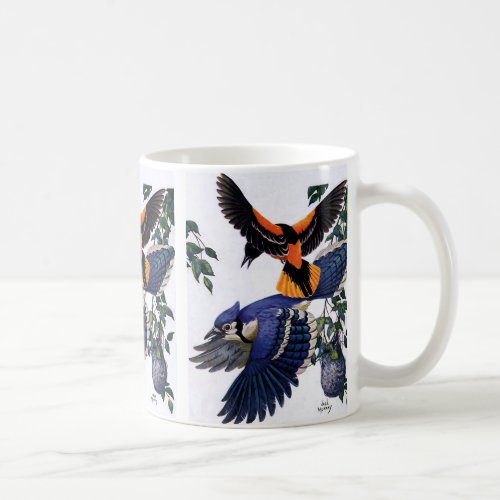 Vintage Wild Animals Birds Blue Jays Flying Coffee Mug
