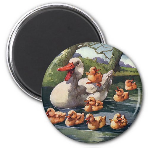 Vintage Wild Animals Birds Ducklings Duck Family Magnet