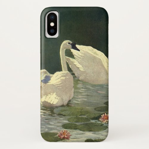 Vintage Wild Animals Birds Victorian White Swans iPhone XS Case