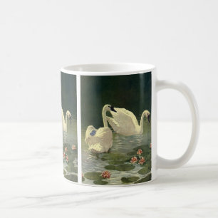 Vintage Wild Animals Birds, Victorian White Swans Coffee Mug