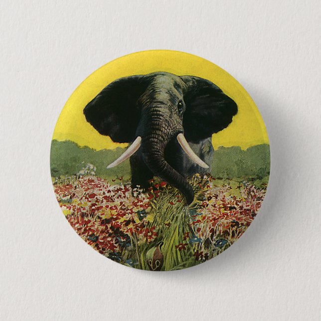 Vintage Wild Animals, Cobra Snake African Elephant Button (Front)