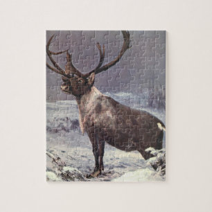 Vintage Wild Animals, Reindeer Caribou by CE Swan Jigsaw Puzzle