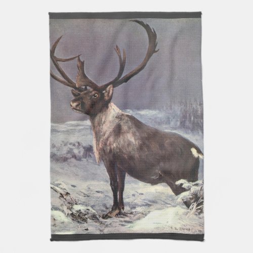 Vintage Wild Animals Reindeer Caribou by CE Swan Kitchen Towel