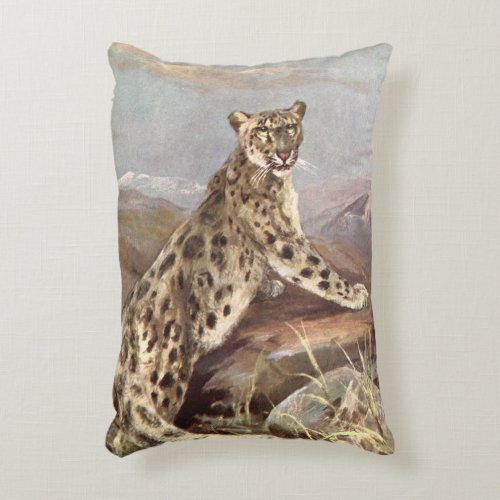 Vintage Wild Animals Snow Leopard by CE Swan Accent Pillow