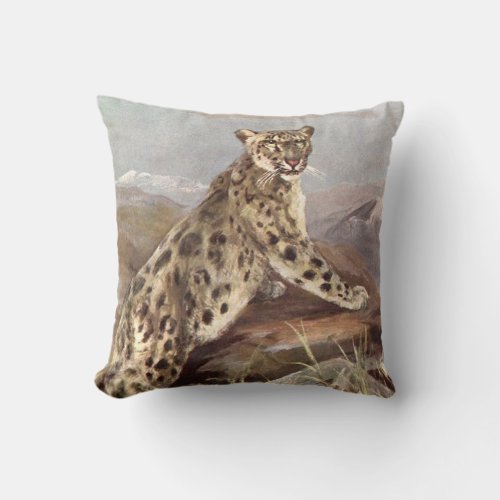 Vintage Wild Animals Snow Leopard by CE Swan Throw Pillow