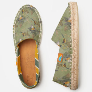 Vintage Wild Birds on Sage Green Espadrilles