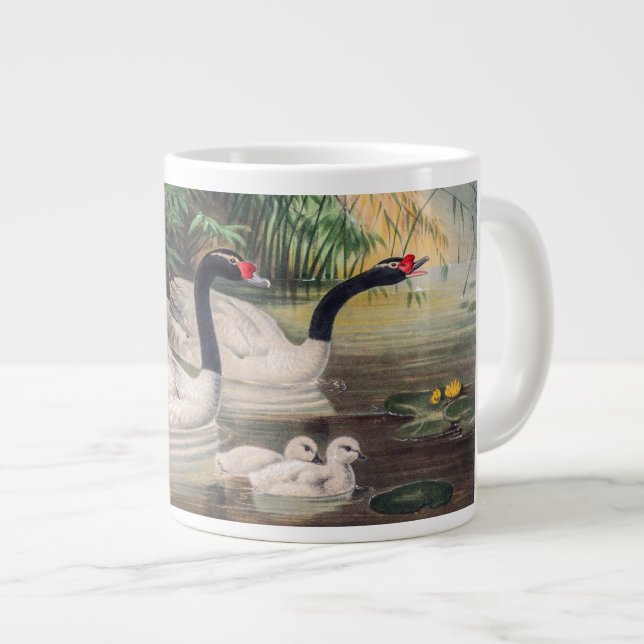 Vintage Wild Black-Necked Swan  Giant Coffee Mug (Front Right)