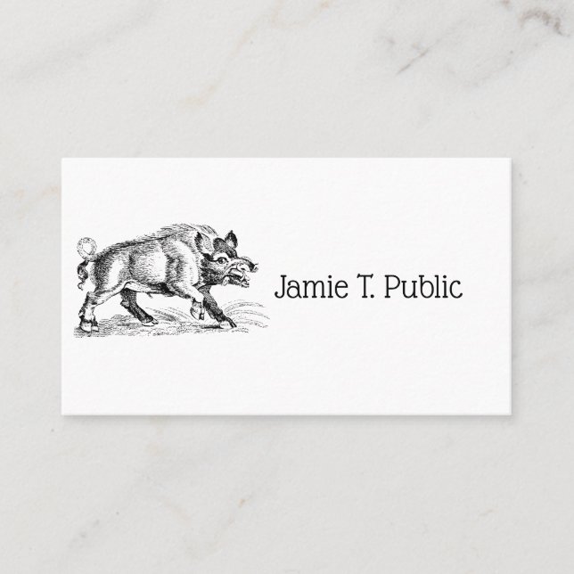 Vintage Wild Boar Drawing BW #2 Business Card (Front)
