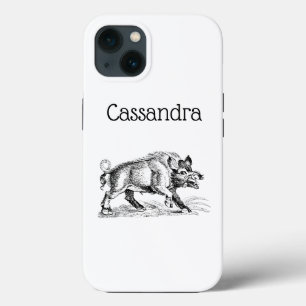 Vintage Wild Boar Drawing BW #2 iPhone 13 Case
