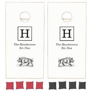 Vintage Wild Boar Drawing BW #2 Cornhole Set