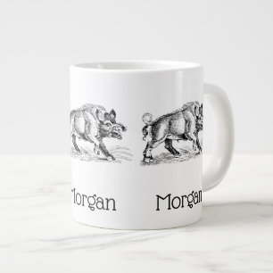 Vintage Wild Boar Drawing BW #2 Large Coffee Mug