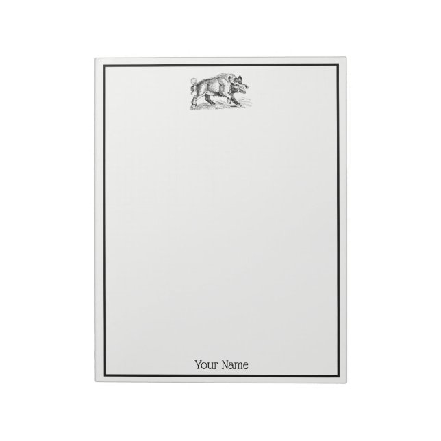 Vintage Wild Boar Drawing BW #2 Notepad (Rotated)