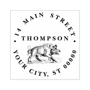 Vintage Wild Boar Drawing BW #2 Rubber Stamp