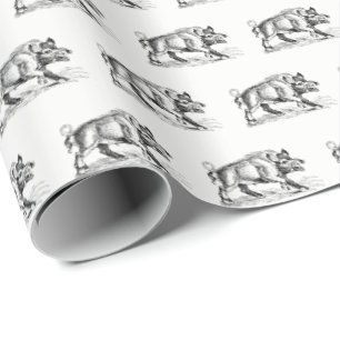 Vintage Wild Boar Drawing BW #2 Wrapping Paper