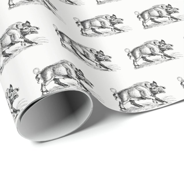 Vintage Wild Boar Drawing BW #2 Wrapping Paper (Roll Corner)