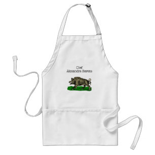 Vintage Wild Boar Drawing BW #3C Adult Apron
