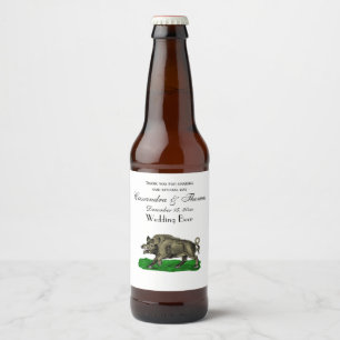 Vintage Wild Boar Drawing BW #3C Beer Bottle Label