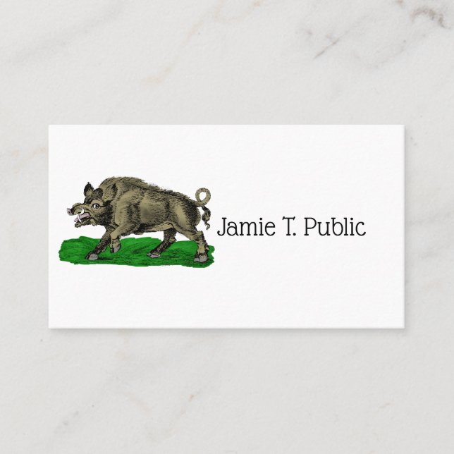 Vintage Wild Boar Drawing BW #3C Business Card (Front)