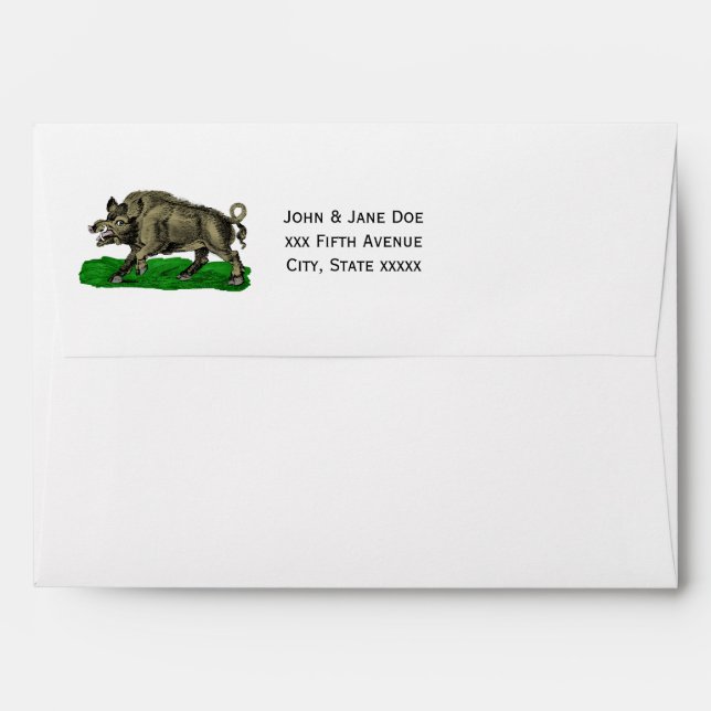 Vintage Wild Boar Drawing BW #3C Envelope (Back (Top Flap))