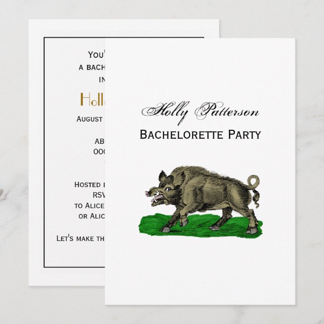 Vintage Wild Boar Drawing BW #3C Invitation (Front/Back)