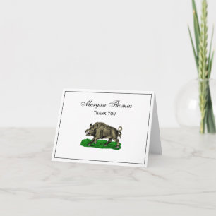 Vintage Wild Boar Drawing BW #3C Thank You Card