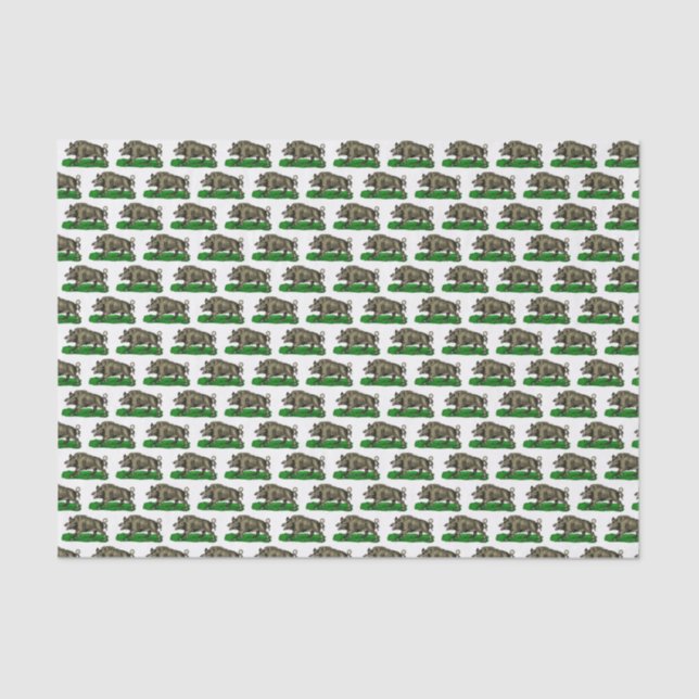 Vintage Wild Boar Drawing BW #3C Tissue Paper (Front)