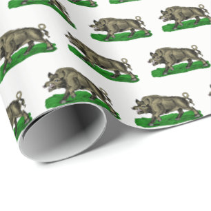 Vintage Wild Boar Drawing BW #3C Wrapping Paper