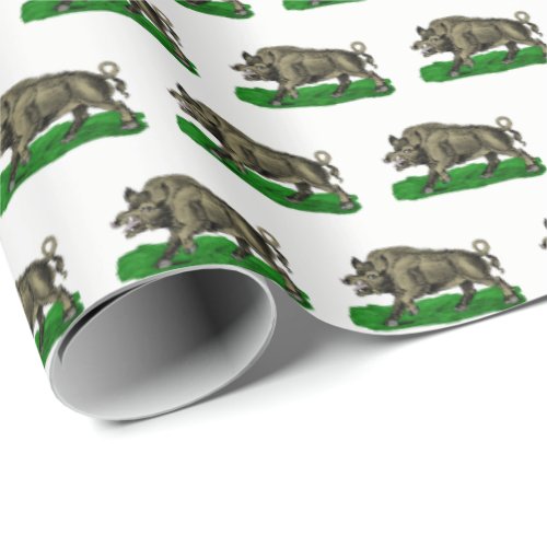 Vintage Wild Boar Drawing BW 3C Wrapping Paper