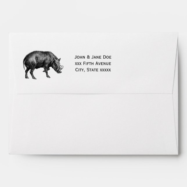 Vintage Wild Boar Drawing BW Envelope (Back (Top Flap))
