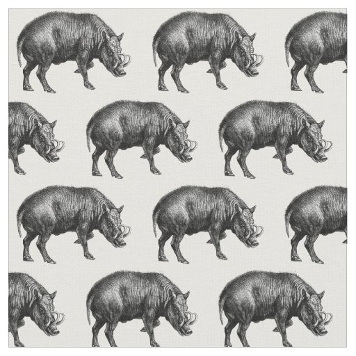 Vintage Wild Boar Drawing BW Fabric