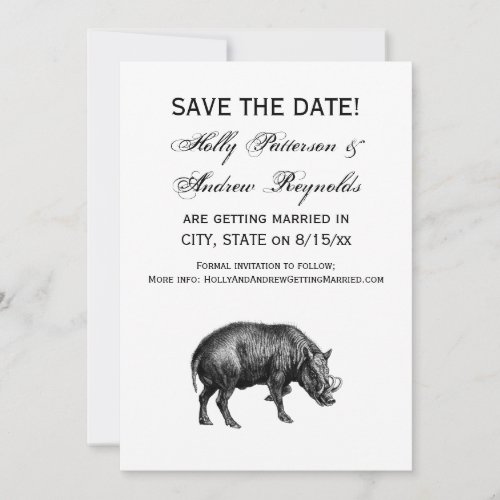 Vintage Wild Boar Drawing BW Invitation