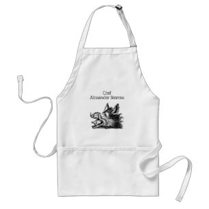 Vintage Wild Boar Head Drawing BW Adult Apron