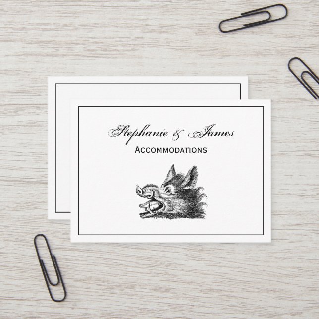 Vintage Wild Boar Head Drawing BW Business Card (Front/Back In Situ)