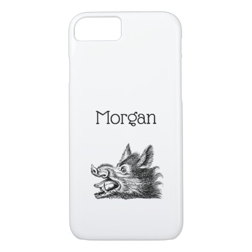 Vintage Wild Boar Head Drawing BW iPhone 87 Case