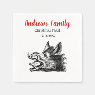 Vintage Wild Boar Head Drawing BW Napkins