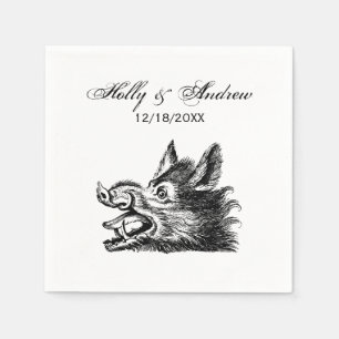 Vintage Wild Boar Head Drawing BW Paper Napkins