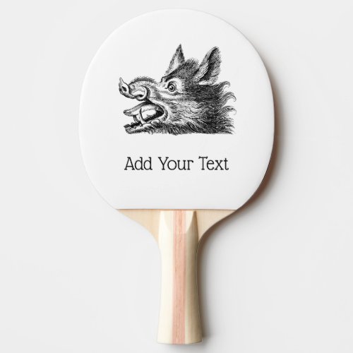 Vintage Wild Boar Head Drawing BW Ping Pong Paddle