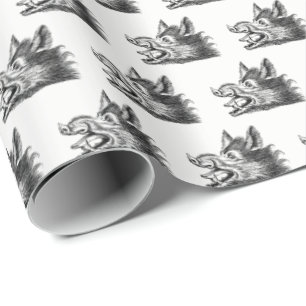 Vintage Wild Boar Head Drawing BW Wrapping Paper