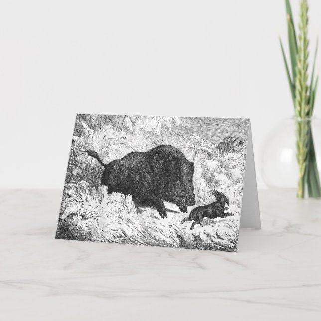 Vintage Wild Boar Hunt Greeting Card (Front)